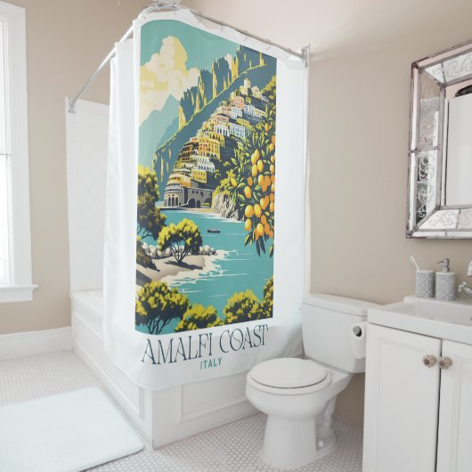 Amalfi Küste Italien Retro Reiseplaner Stil Duschvorhang (Beispiel)