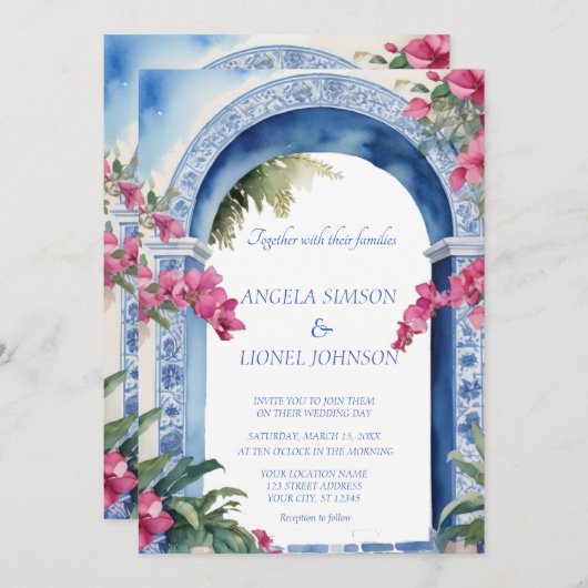 Amalfi Küste Italien Rosa Blume Bougainvillea Einladung (Vorne/Hinten)