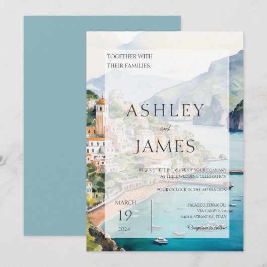 Amalfi Küste Italien Skyline Hochzeit Einladung (Vorne/Hinten)