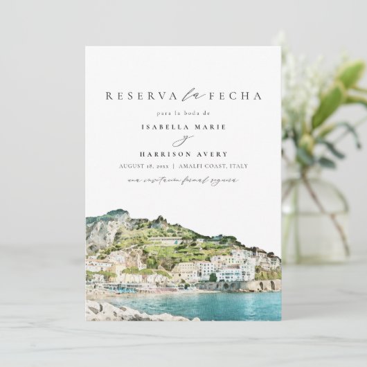 Amalfi Küste Italien Spanisch Save the Date Einladung (Stehend Vorderseite)