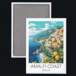 Amalfi Küste Italien Vintage Reise Magnet<br><div class="desc">Die atemberaubende Schönheit der Amalfiküste mit diesem Vintag inspiriert Magneten an der Amalfiküste in Italien erleben! Dieses Design mit seinen ikonischen Elementen des italienischen Reiseziels bringt Italiens reichhaltiges Erbe zum Leben. Dieses Produkt ist perfekt als Reise-Souvenir oder als nachdenkliches Geschenk geeignet und bietet ein klassisches Reisekunstwerk. Egal ob Sie sich...</div>