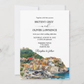 Amalfi Küste Italien Wasserfarbe Skyline Hochzeit Einladung (Vorderseite)