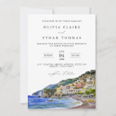 Amalfi Küste Italien Wasserfarben Hochzeit in Urla Einladung (Vorderseite)