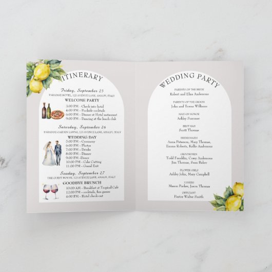 Amalfi Küste Italien Wasserfarben Hochzeit in Urla Programm (Innenseite)