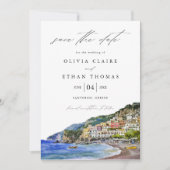 Amalfi Küste Italien Wasserfarben Hochzeit in Urla Save The Date (Vorderseite)