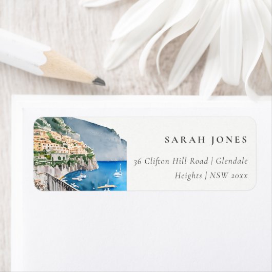 Amalfi Küste Italien Wasserfarben Landschaftsadres (Insitu)