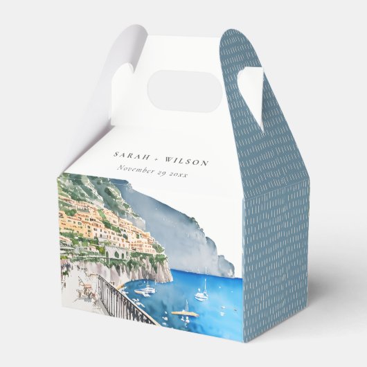 Amalfi Küste Italien Wasserfarbenwelt Hochzeit Geschenkschachtel (Rückseite)