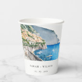 Amalfi Küste Italien Wasserfarbenwelt Hochzeit Pappbecher (Rückseite)