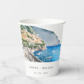 Amalfi Küste Italien Wasserfarbenwelt Hochzeit Pappbecher (Vorderseite)