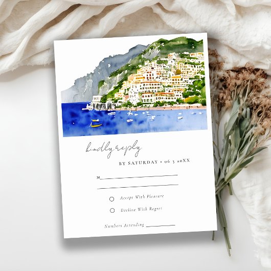 Amalfi Küste Italien Wasserfarbenwelt Hochzeit RSVP Karte