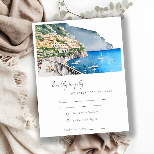 Amalfi Küste Italien Wasserfarbenwelt Hochzeit RSVP Karte