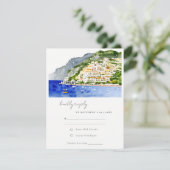 Amalfi Küste Italien Wasserfarbenwelt Hochzeit RSVP Karte (Stehend Vorderseite)