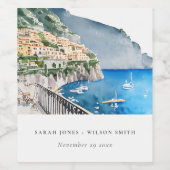 Amalfi Küste Italien Wasserfarbenwelt Hochzeit Weinetikett (Einzelnes Label)