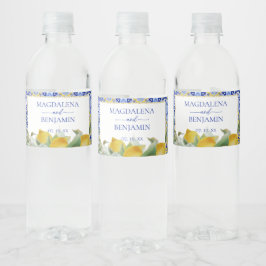Amalfi Küste Italienisch Blue Tiles Lemons Wedding Wasserflaschenetikett