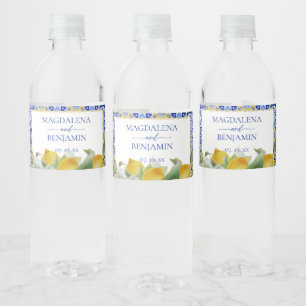 Amalfi Küste Italienisch Blue Tiles Lemons Wedding Wasserflaschenetikett