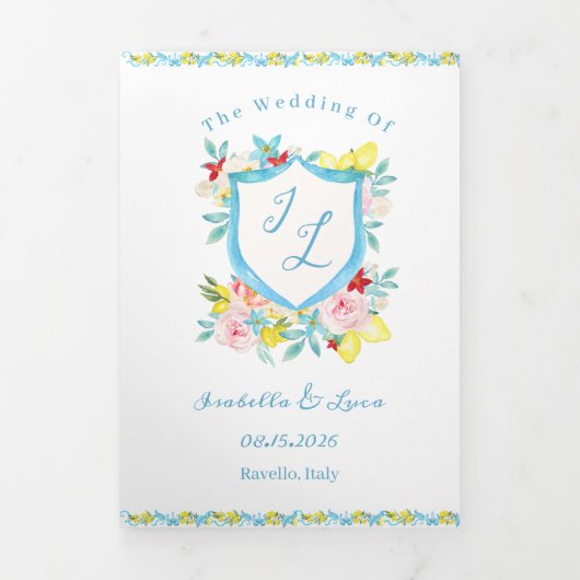 Amalfi Küste Italienisch Mittelmeer Hochzeit Dreifach Gefaltete Einladung (Cover)