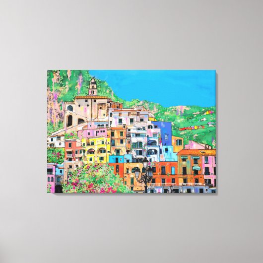 Amalfi Küste Italiens Traditionelle digitale Kunst Leinwanddruck (Vorderseite)