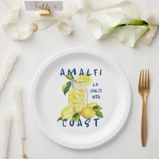 Amalfi-Küste – La Dolce Vita Limoncello Pappteller (Hochzeit)