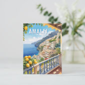 Amalfi Küste Lemon Balkon Meer Blick Retro Reisen Postkarte (Stehend Vorderseite)