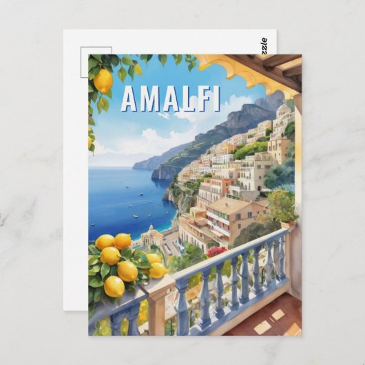 Amalfi Küste Lemon Balkon Meer Blick Retro Reisen Postkarte (Vorne/Hinten)