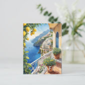 Amalfi Küste Lemon Balkon Ozean Blick Retro Reisen Postkarte (Stehend Vorderseite)
