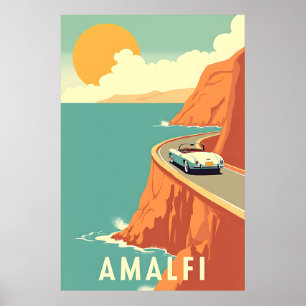 Amalfi Küste : Minimalistisch Retro Mittelalterlic Poster
