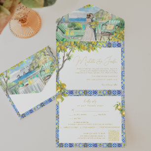 Amalfi-Küste Mittelmeer-Fliesen Hochzeit All-in-One-Einladung