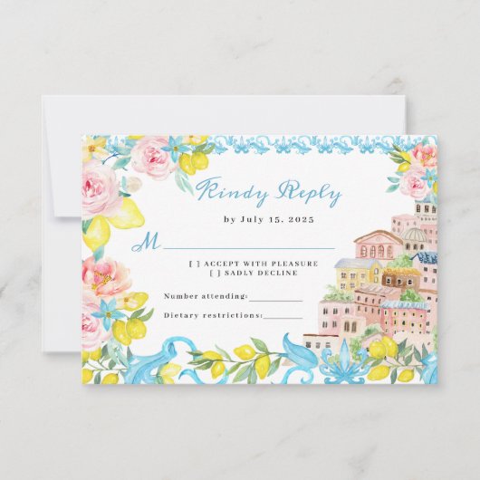 Amalfi Küste Mittelmeer Hochzeit RSVP Karte (Vorderseite)
