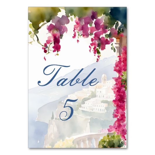 Amalfi Küste Mittelmeer Italienisches Brautparty Tischnummer (Rückseite)