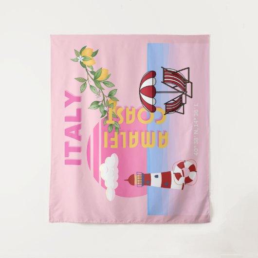 Amalfi Küste, Preppy Travel, Rosa Wandteppich (Vorderseite)