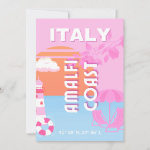 Amalfi Küste Reisen Kunst, Preppy Travel, Rosa Feiertagskarte