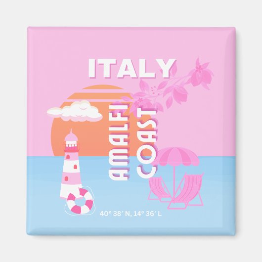 Amalfi Küste Reisen Kunst, Preppy Travel, Rosa Magnet (Vorne)