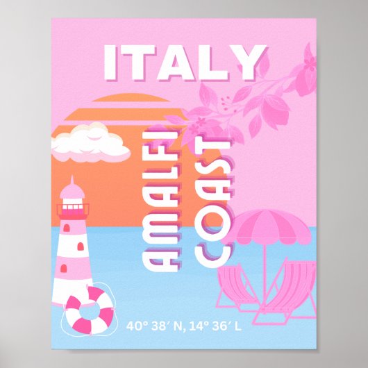 Amalfi Küste Reisen Kunst, Preppy Travel, Rosa Poster (Vorne)