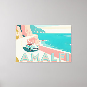 Amalfi Küste Retro Reisen : Landschaft Flat Vector Leinwanddruck