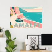 Amalfi Küste Retro Reisen : Landschaft Flat Vector Poster (Heimbüro)