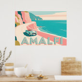 Amalfi Küste Retro Reisen : Landschaft Flat Vector Poster (Küche)