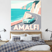 Amalfi Küste Retro Reisen : Vector Art Square Leinwanddruck (Insitu (Schlafzimmer))