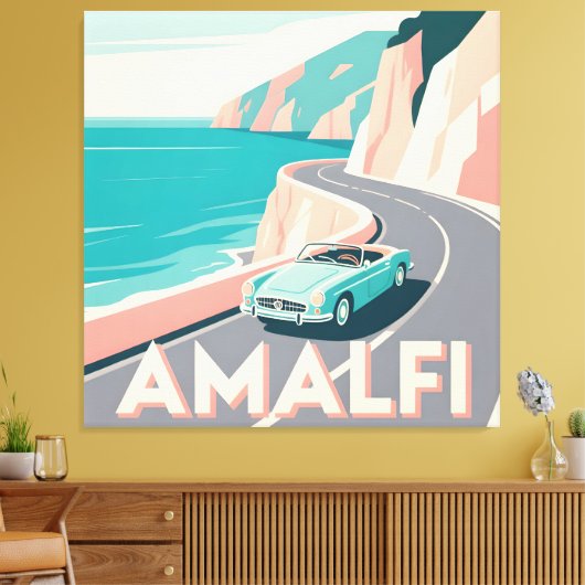 Amalfi Küste Retro Reisen : Vector Art Square Leinwanddruck (Insitu (Wohnzimmer))
