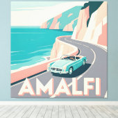 Amalfi Küste Retro Reisen : Vector Art Square Leinwanddruck (Insitu (Holzboden))