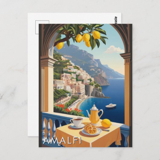 Amalfi Küste Romantische Landschaft Balkon Retro R Postkarte (Vorne/Hinten)