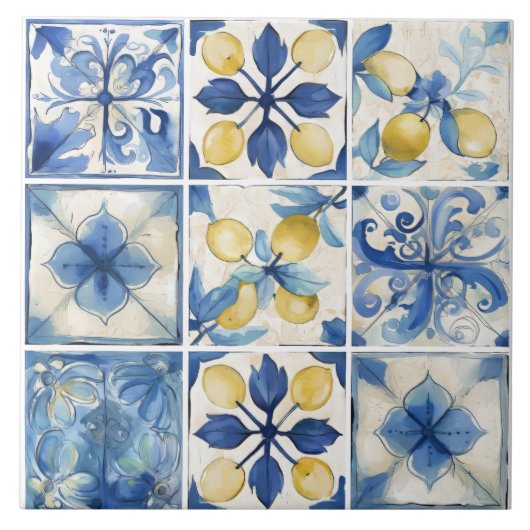 Amalfi Küste Wasserfarbe Mittelmeerlemon Fliese (Vorderseite)