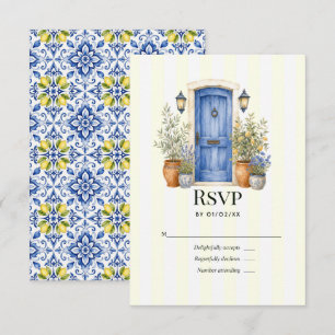 Amalfi-Küsten-Blau-Tür-Zitrone-Italienische-Hochze RSVP Karte