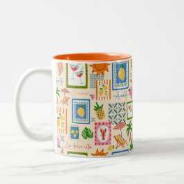 Amalfi-Küsten-Sommer-Mittelmeer-Muster  Zweifarbige Tasse