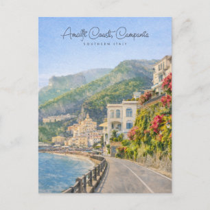 Amalfi-Küsten-Wasserfarben Romantisches Reisemitbr Feiertagspostkarte
