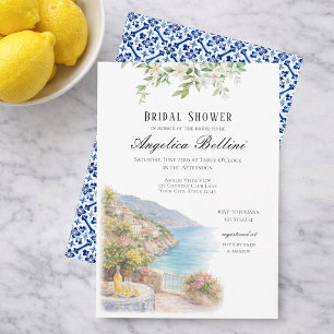 Amalfi-Küstenblaue Fliesen Italienische Brautparty Einladung