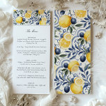 Amalfi Lemon & Azulejo Wedding Menu Card Einladung<br><div class="desc">Diese Hochzeitskarte ist ein visuelles Fest, das die kulinarischen Köstlichkeiten, die auf ihr aufgeführt sind, ergänzt. Es zeichnet sich durch ein Amalfi-Zitronenmuster und ein blaues Azulejo-Muster aus, das die Dynamik der italienischen Sommer in die Tischumgebung einbringt. Ganz oben steht das "Menü", das elegant gestaltet ist und zu einer kuratierten Auswahl...</div>