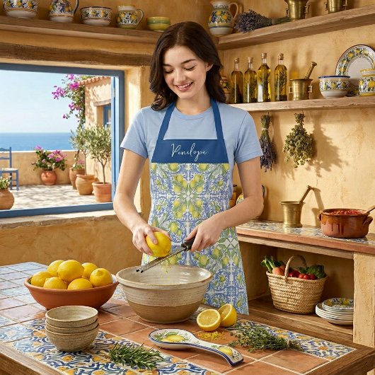 Amalfi Lemon Italian Blue TileAll-Over Print Apron Schürze