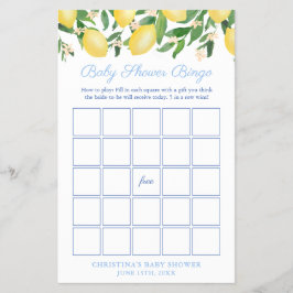 Amalfi Lemon Pale Blue Baby Dusche Bingo Game Card Flyer