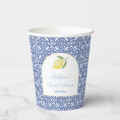 Amalfi Lemons Arch Shape Blue Tiles Brautparty Pappbecher (Rückseite)