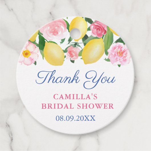 Amalfi Lemons Blue Tile Baby oder Polterabend Geschenkanhänger (Vorderseite)